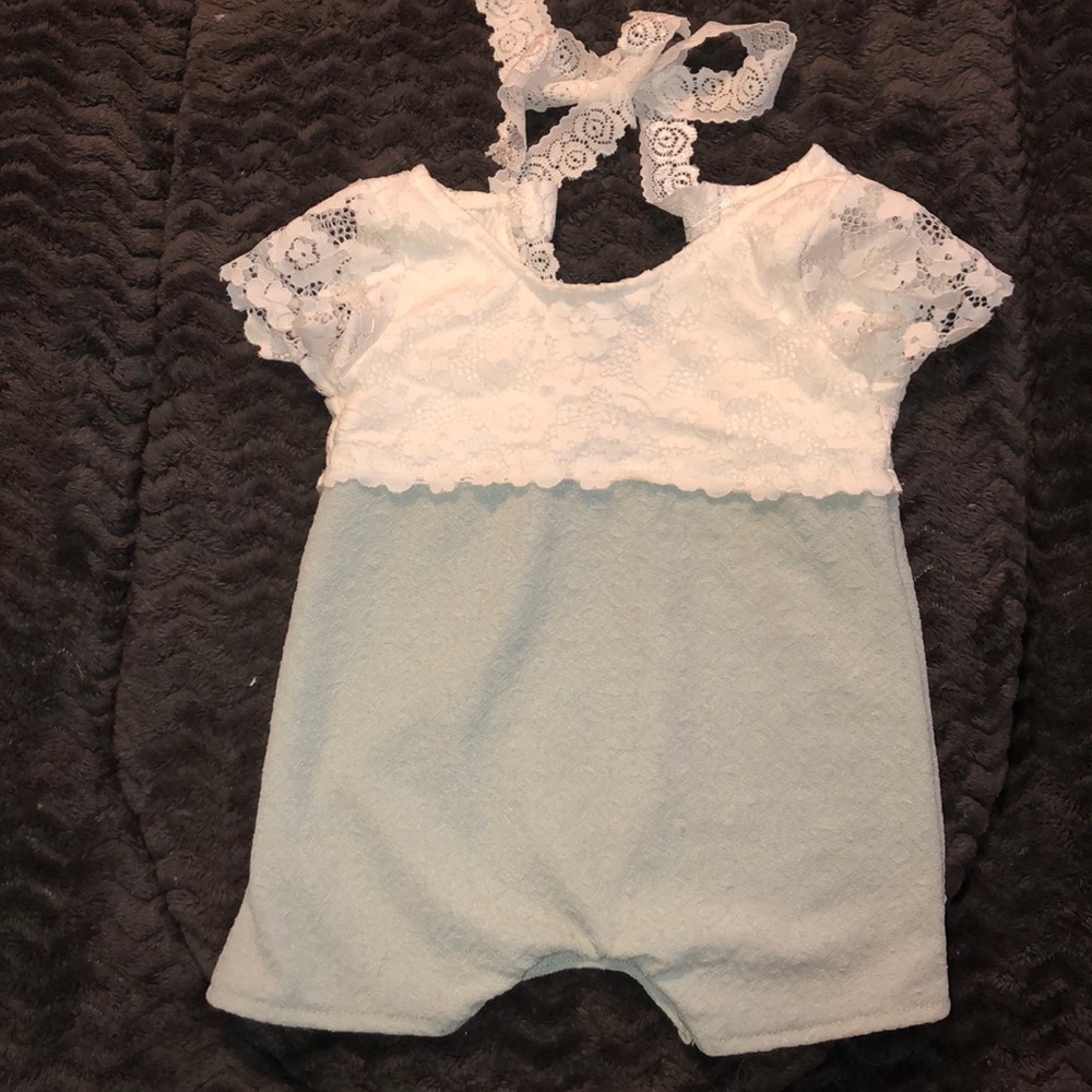 Baileys blossom lace and mint romper